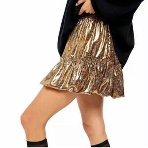 Free People "In A Bubble" metallic floral print tiered mini skirt women’s size M